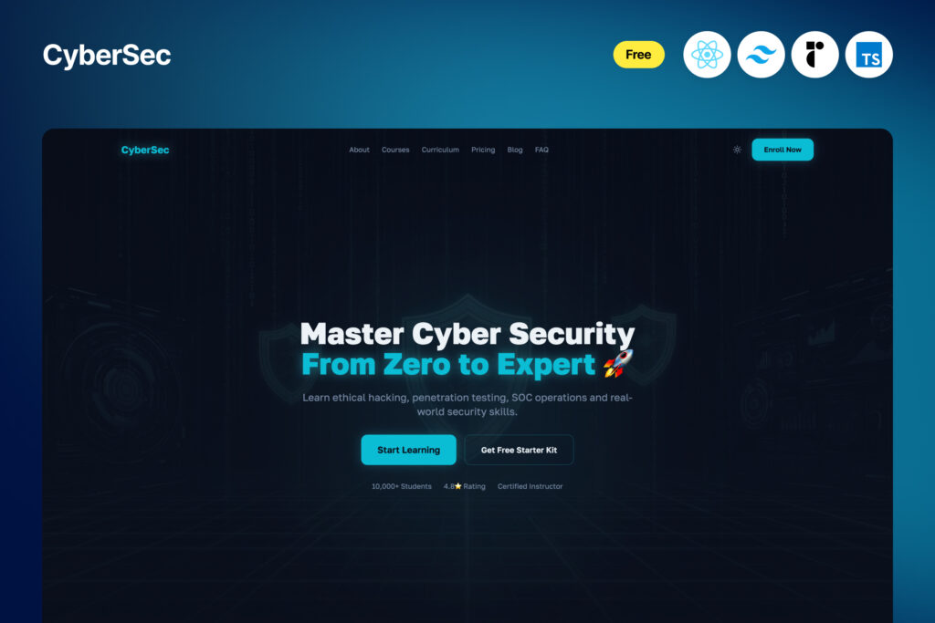 CyberSec – Course Landing Page template Free