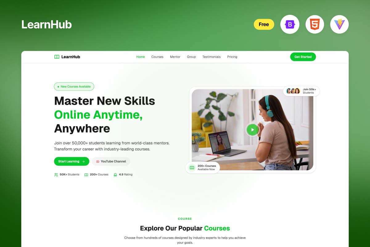 LearnHub- Free eLearning Bootstrap Educational Website Template