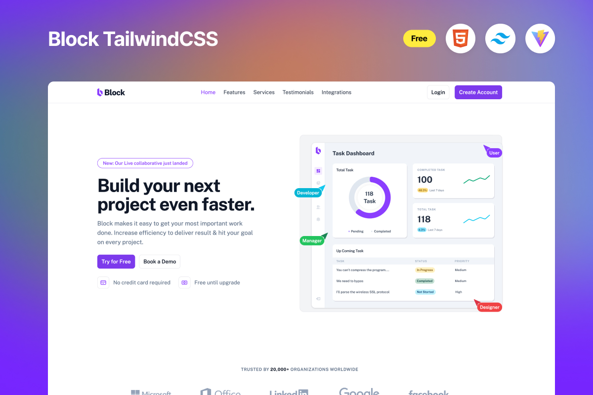 Block – Tailwind CSS HTML Template Free