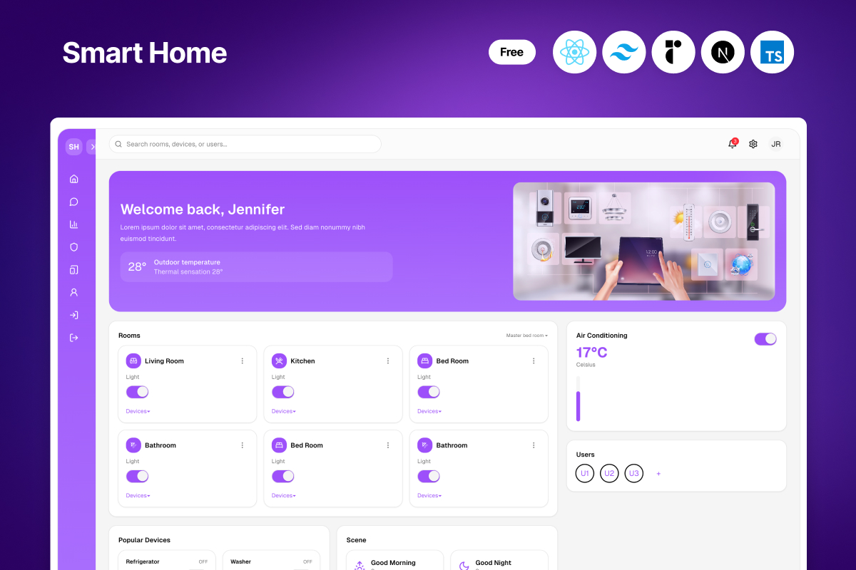 Smart Home Dashboard Template – Next.js Admin UI
