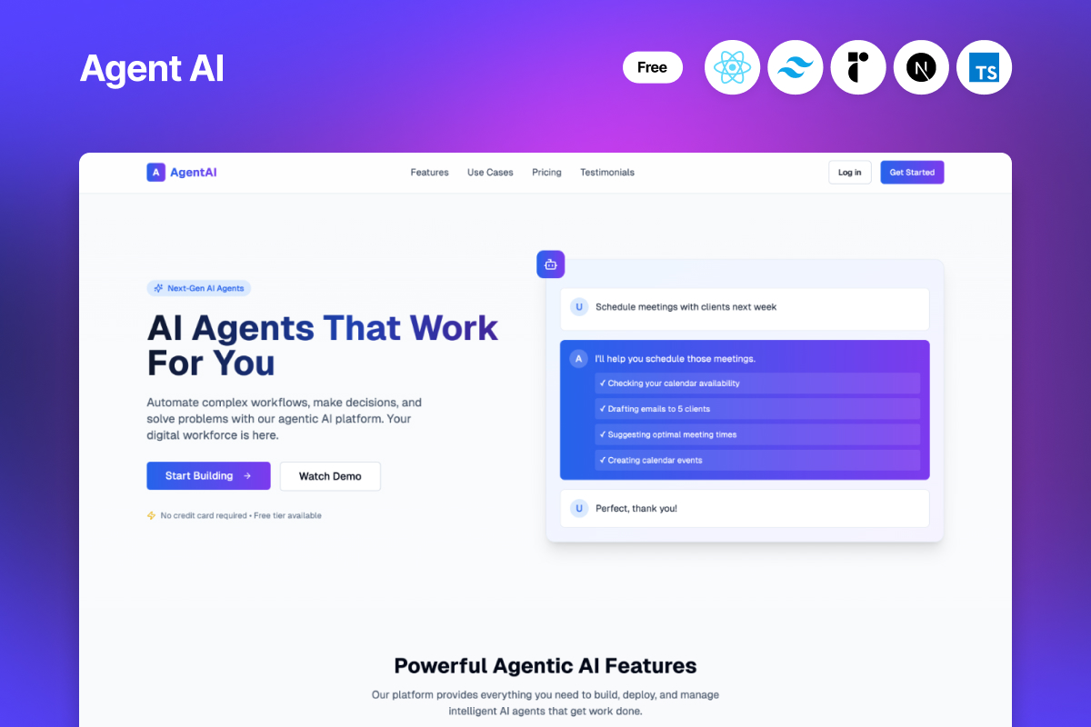 AI Agent – Free Next.js Landing Page Template