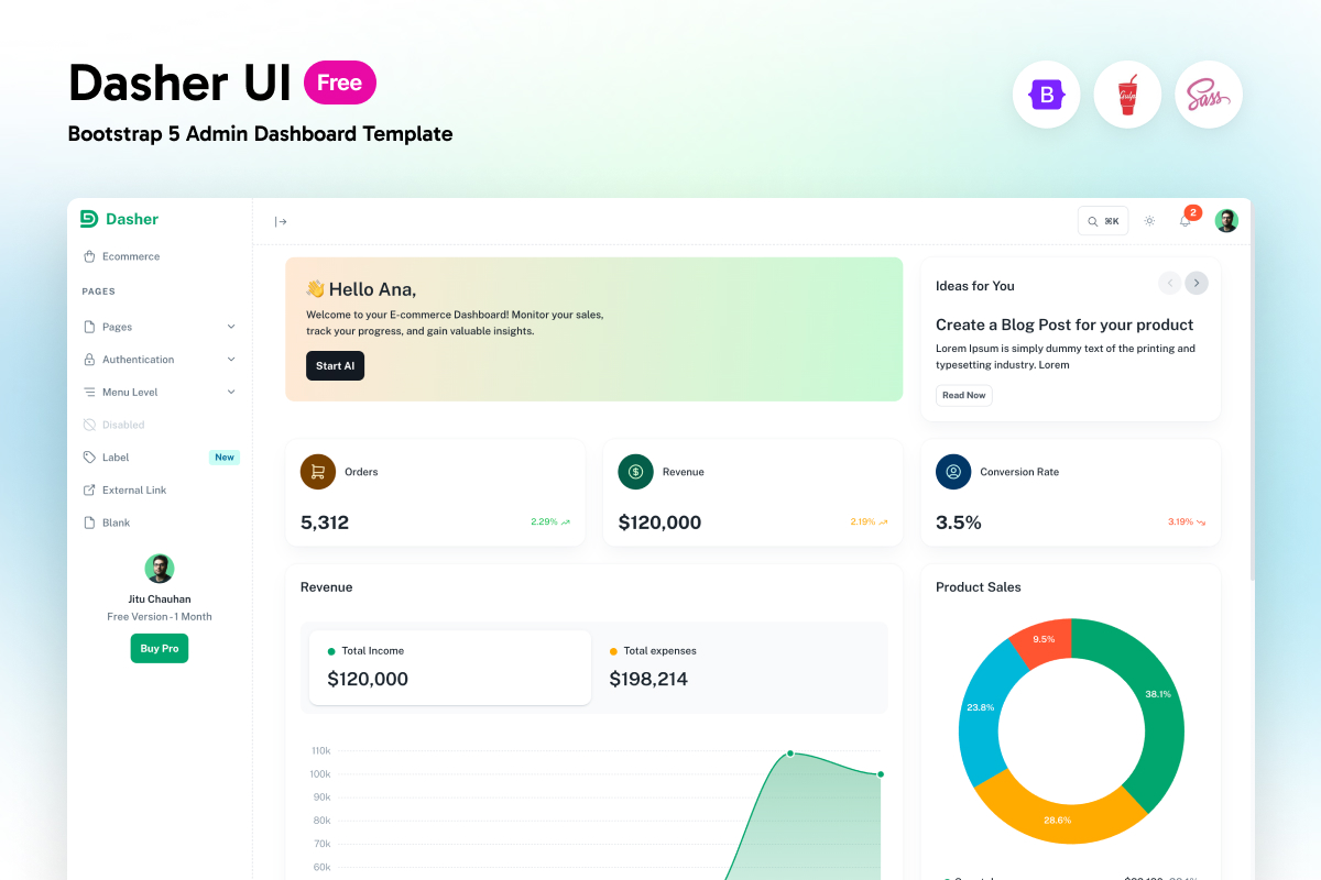 Dasher UI – Free Responsive Admin Dashboard Template