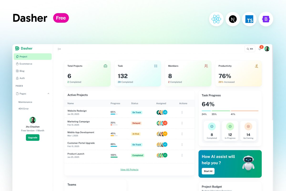 Dasher UI – Minimal Next.js Admin Dashboard Template