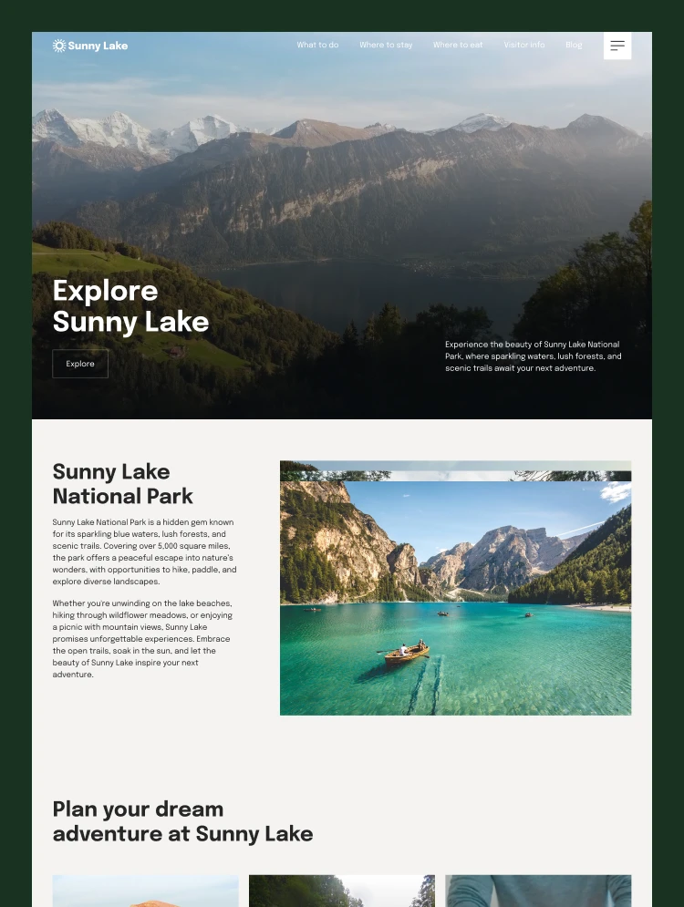 Sunny Lake – Webflow無料テンプレート