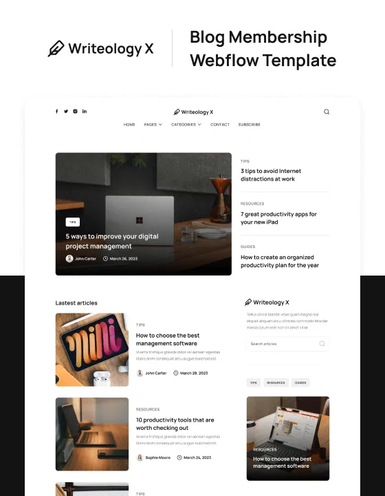 Writeology X – Webflow無料テンプレート