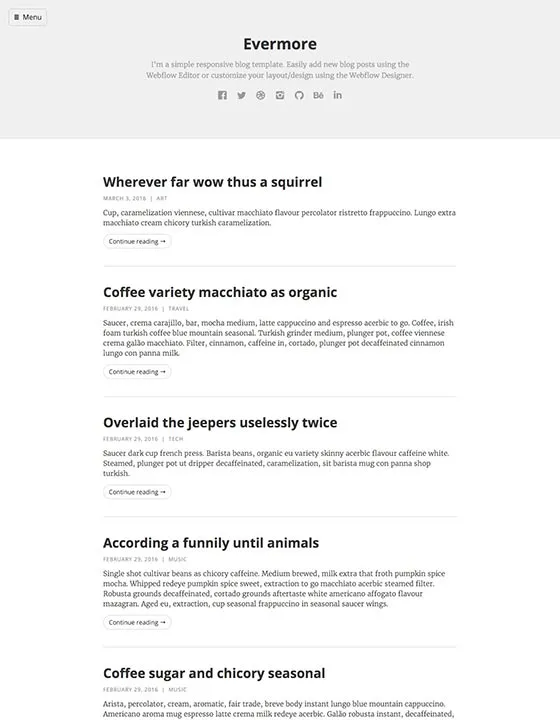Evermore – Webflow無料テンプレート